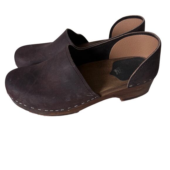 Sandgrens Brett Low Closed Back Clog Brown Leather Wood EU 40/9 Scandigirl Boho - Picture 7 of 9